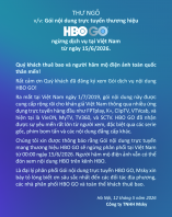 Gói nội dung trực tuyến thương hiệu “HBO GO”  ngừng dịch vụ tại Việt Nam  từ ngày 15/6/2026